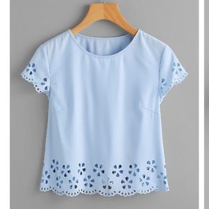 shein womens s light blue short sleeve top laser c